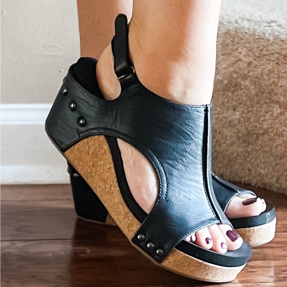 RESTOCK! corkys footwear carley wedge sandal in black smooth 30-5316-BKSM - Picture 3 of 7